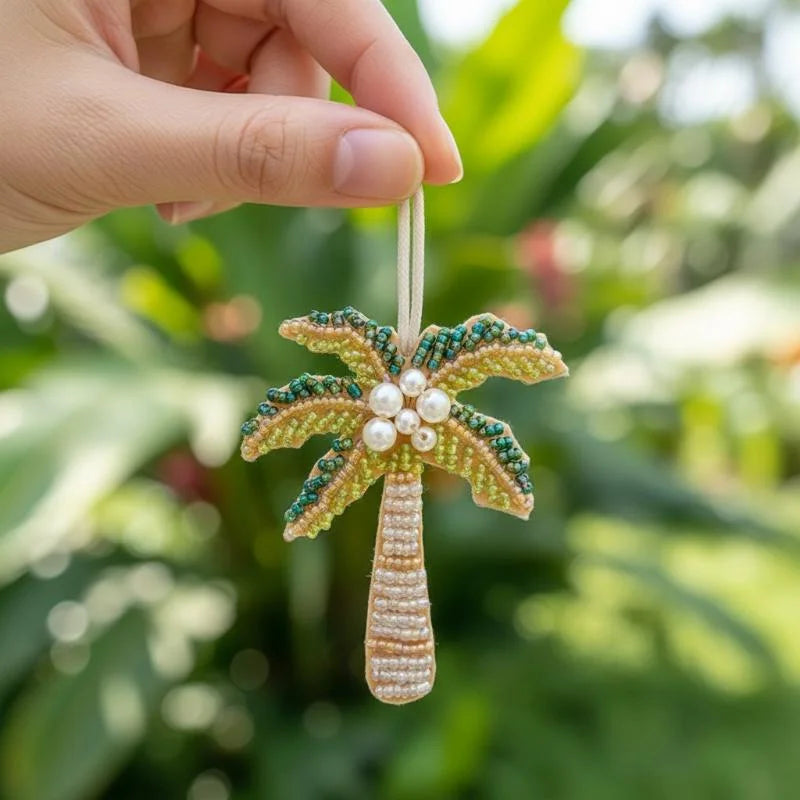 3D Beaded Palm Tree Bag Charm | Keychain Hanging Ornament