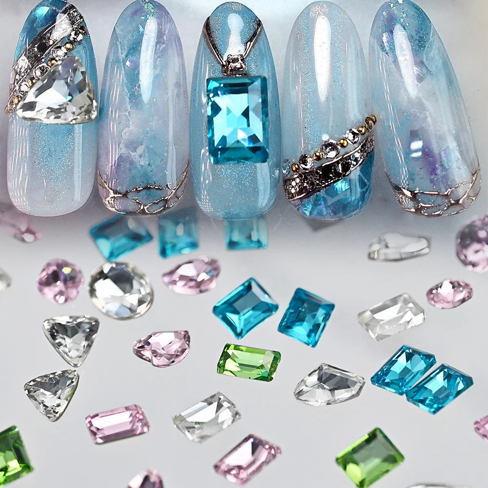 15-Grid Mixed Nail Rhinestones – 3D Glass Crystals Combo Box Nail Rhinestone Set PRIMED