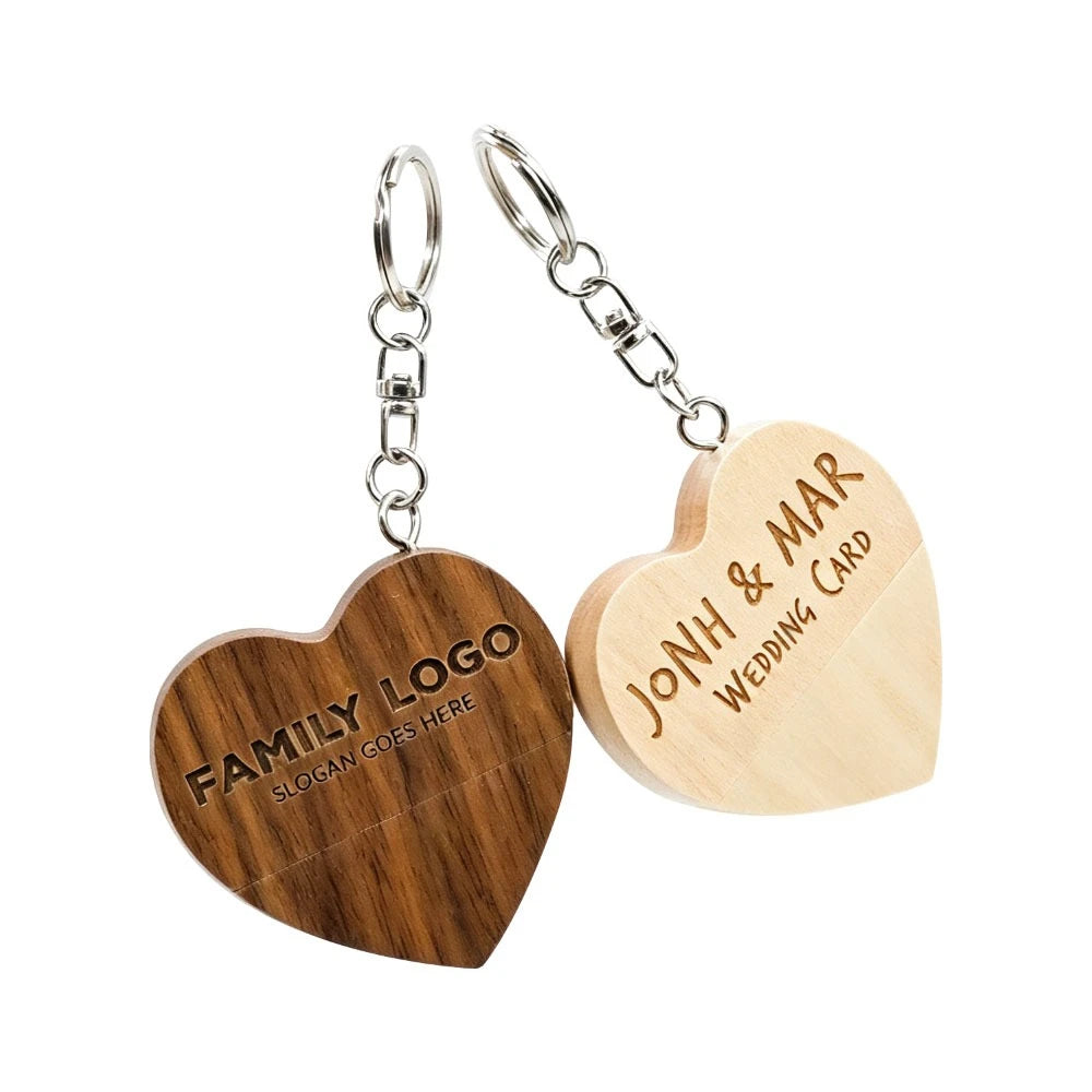 10-Pack Wooden Heart USB Flash Drives 8–64GB | Custom Logo USB Flash Drive PRIMED