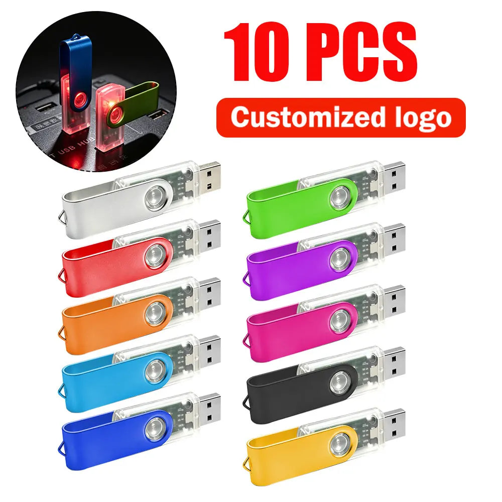 10-Pack Custom Logo Metal USB Flash Drives 256MB–128GB USB Flash Drive PRIMED