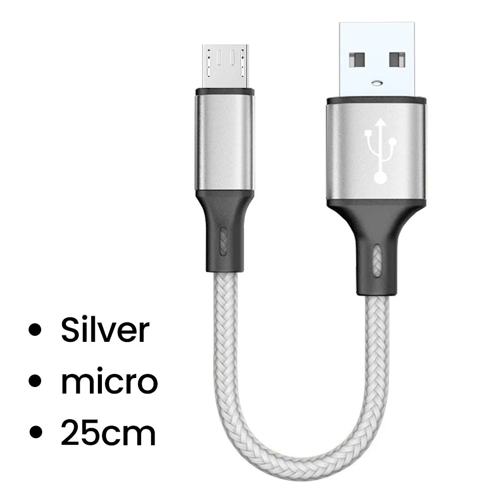 Elough 25cm Short USB Fast Charging Cable – Type-C & Micro USB Charging Cable PRIMED Micro Silver 25cm