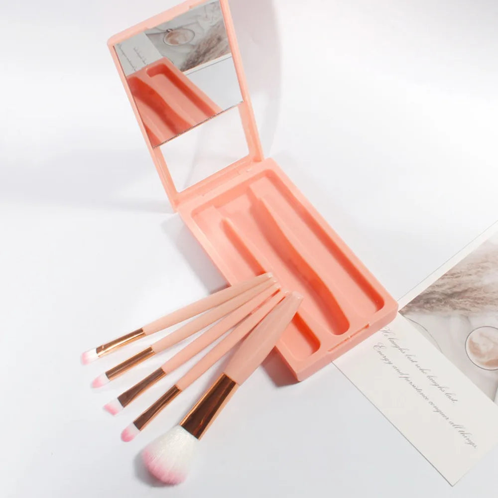 5-Piece Travel Makeup Brush Set with Mirror & Case