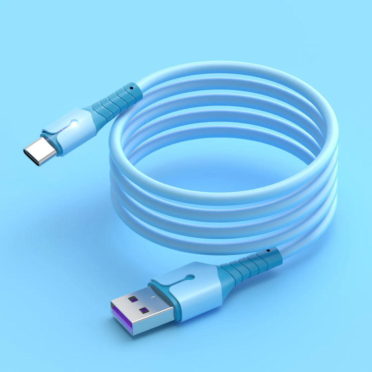 UTHAI USB-C LED Fast Charging Cable – Liquid Silicone Android USB-C Charging Cable PRIMED blue 1m