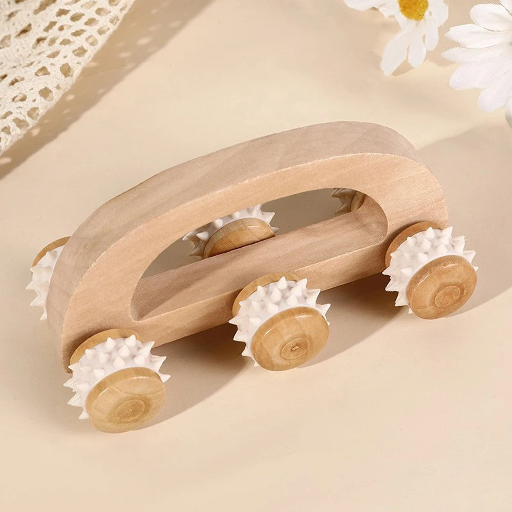 Wooden Massage Roller – 6-Ball Manual Body Massager Tool