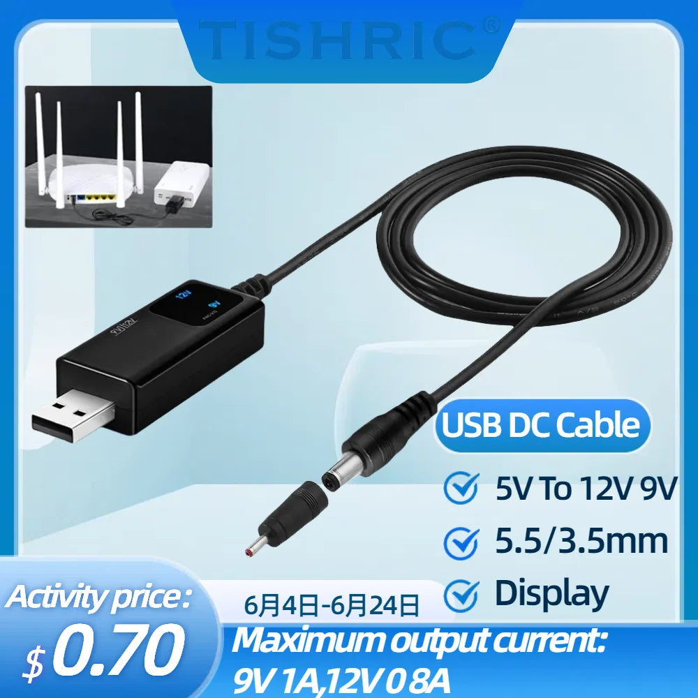 TISHRIC USB to DC 9V 12V Boost Power Cable for Router