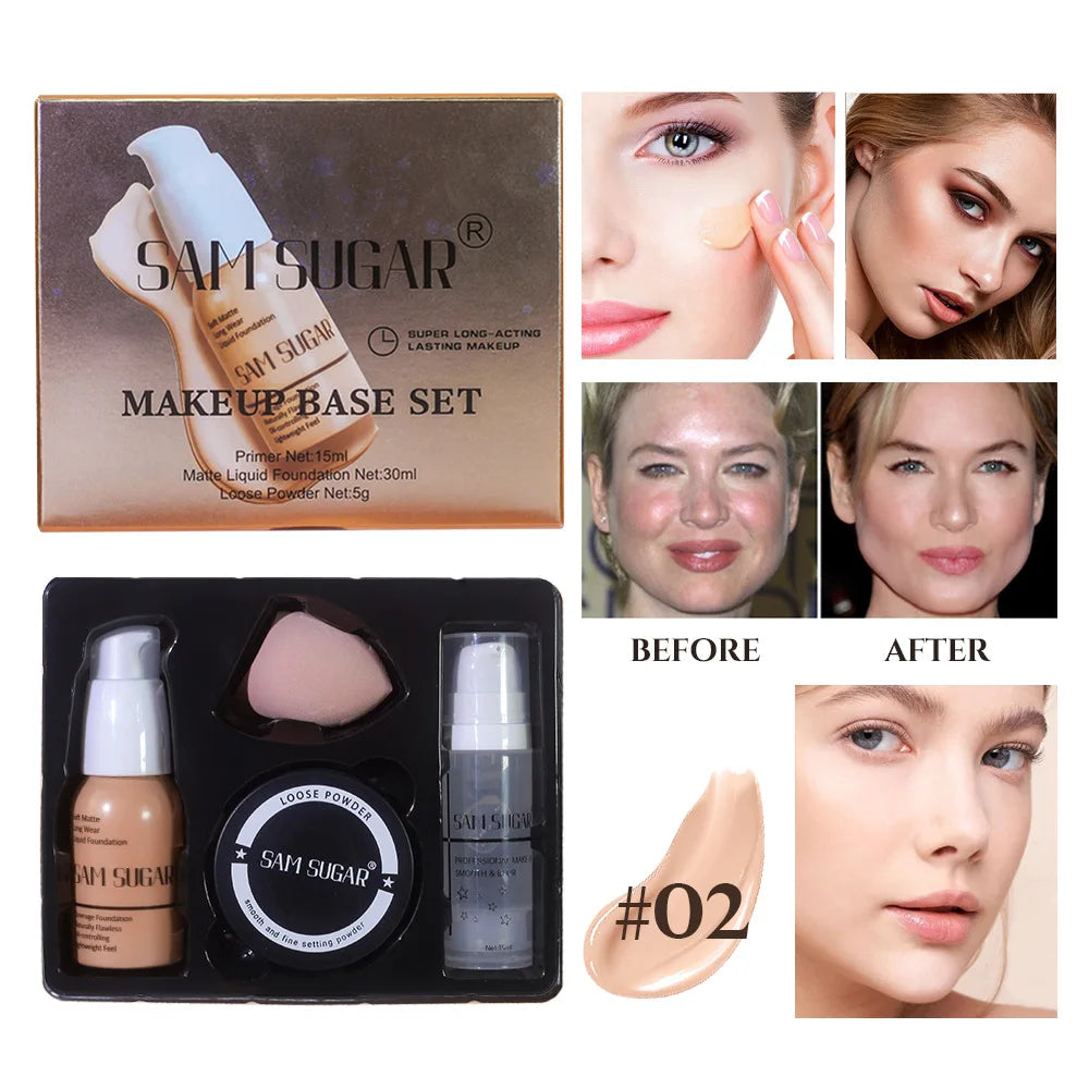 SAM SUGAR Makeup Base Set – Primer, Foundation & Powder
