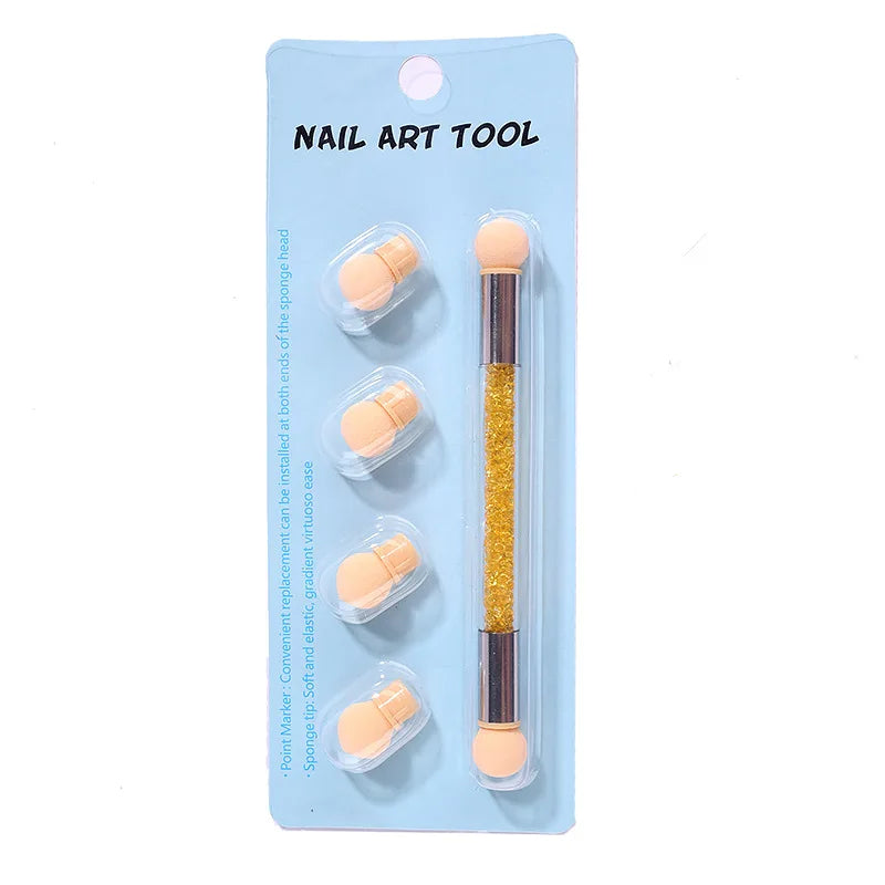 JEARLYU Double-Ended Ombre Nail Sponge Brush + 4 Sponge Heads