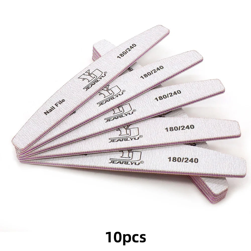 JEARLYU Half Moon Nail Files 180/240 Grit | 5–50 Pack Nail Files Set PRIMED 10pcs