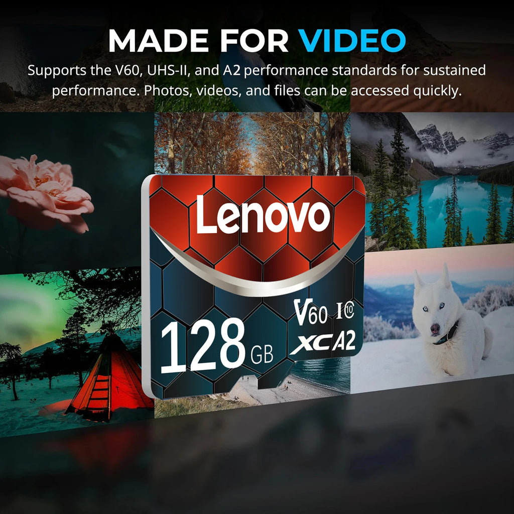 Lenovo Micro SD Card 64GB–512GB U3 V60 A2 High Speed Micro SD Card PRIMED