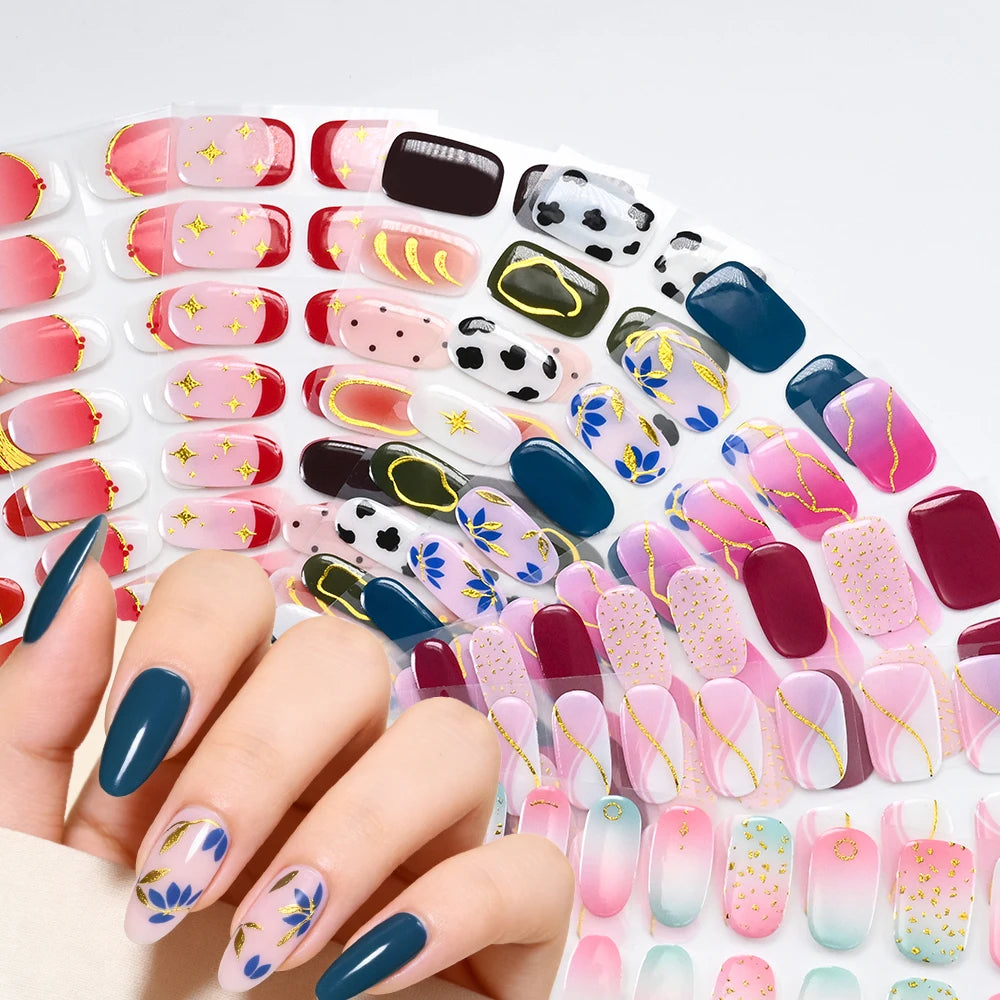 Semi-Cured UV Gel Nail Stickers – French Full Cover Waterproof