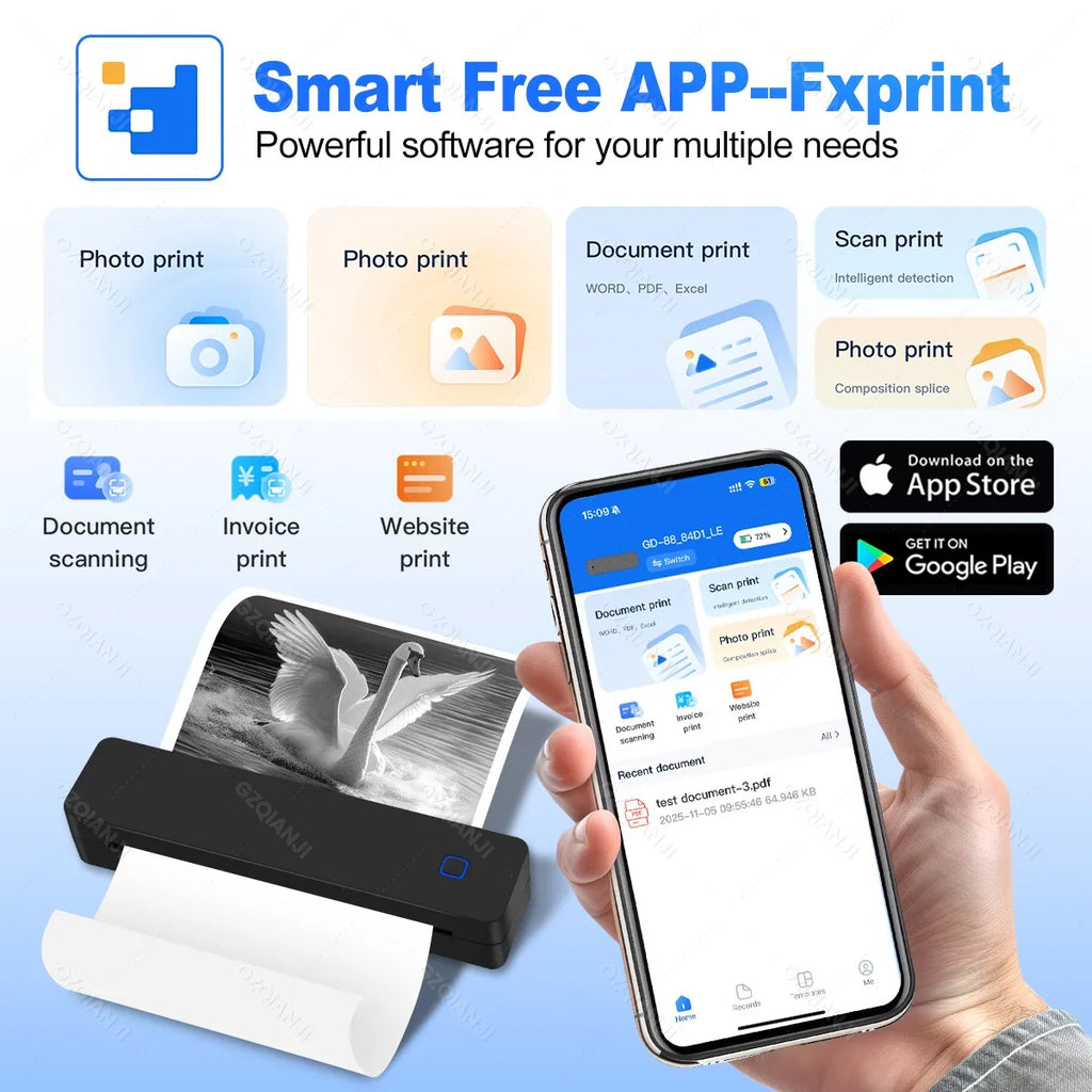 GZQIANJI A4 Bluetooth Thermal Printer – Portable Inkless Thermal Printer PRIMED