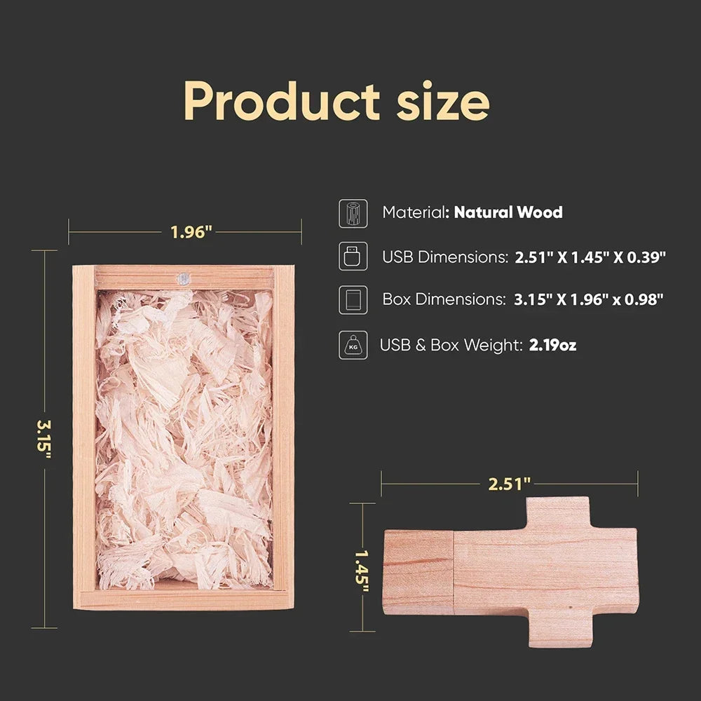 Wooden Cross USB Flash Drive 64GB – Free Custom Logo Gift USB Flash Drive PRIMED