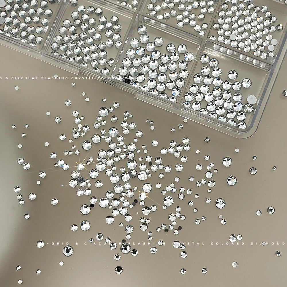 12-Grid Mixed AB Crystal Nail Rhinestones & Glitter Gems Set Nail Art Rhinestones PRIMED