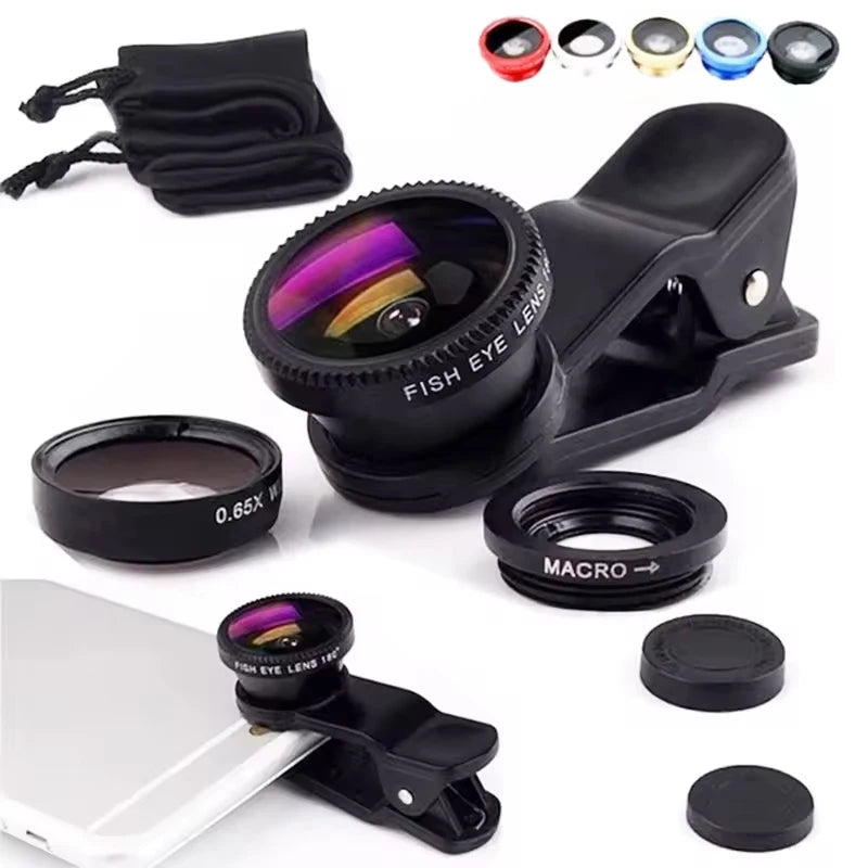 3-in-1 Fisheye Wide Angle & Macro Clip Lens for Smartphones Clip-On Phone Lens PRIMED