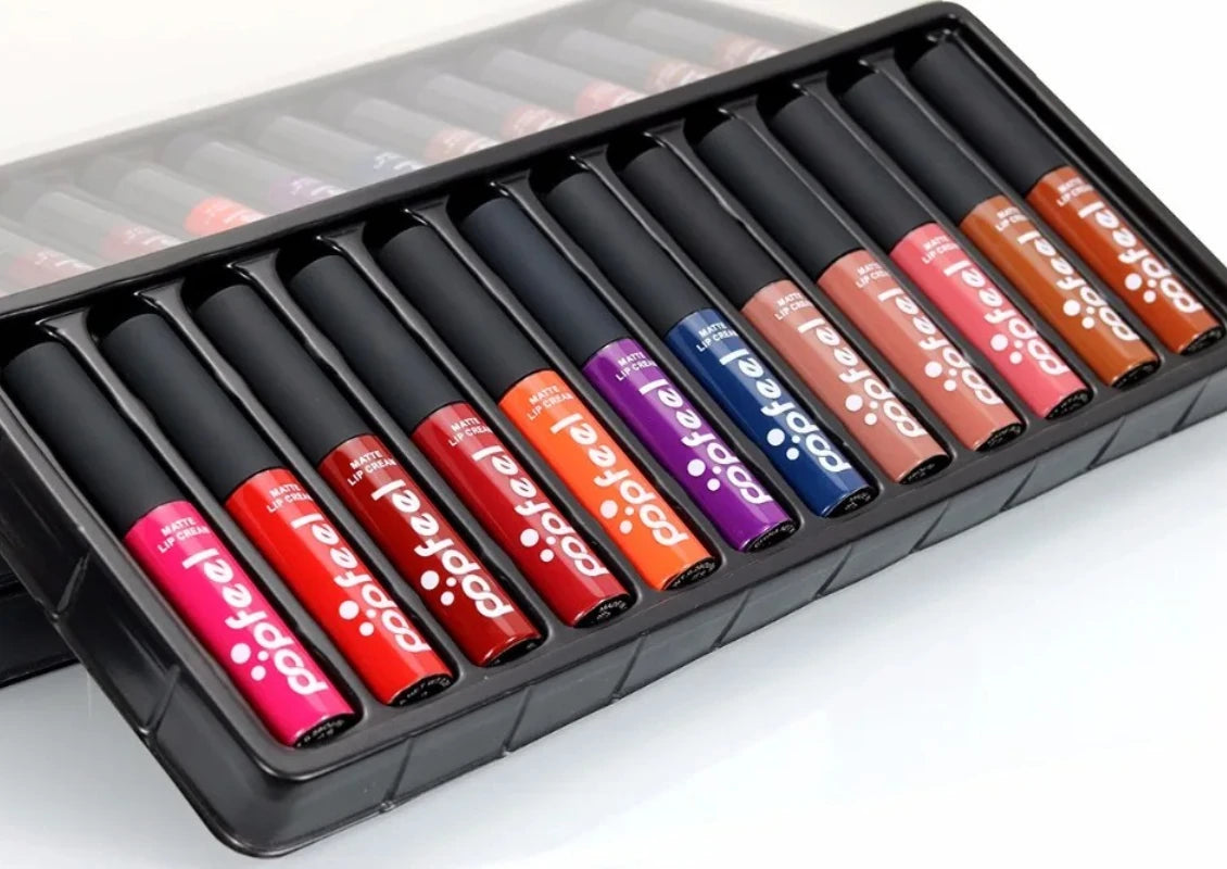 Popfeel 12-Pc Matte Liquid Lipstick Set – Waterproof Nude Lip Gloss