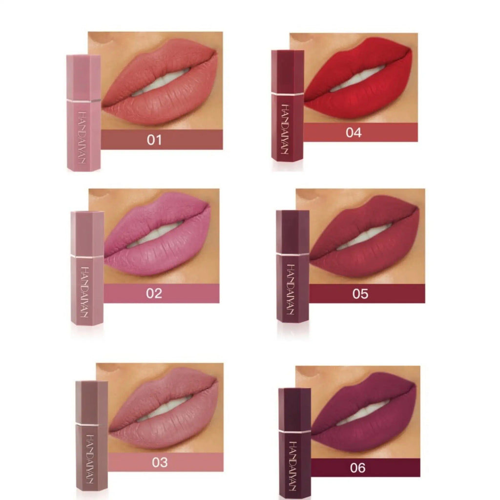 Handaiyan 6-Pc Matte Velvet Nude Lipstick Set – Waterproof Lipstick Set PRIMED