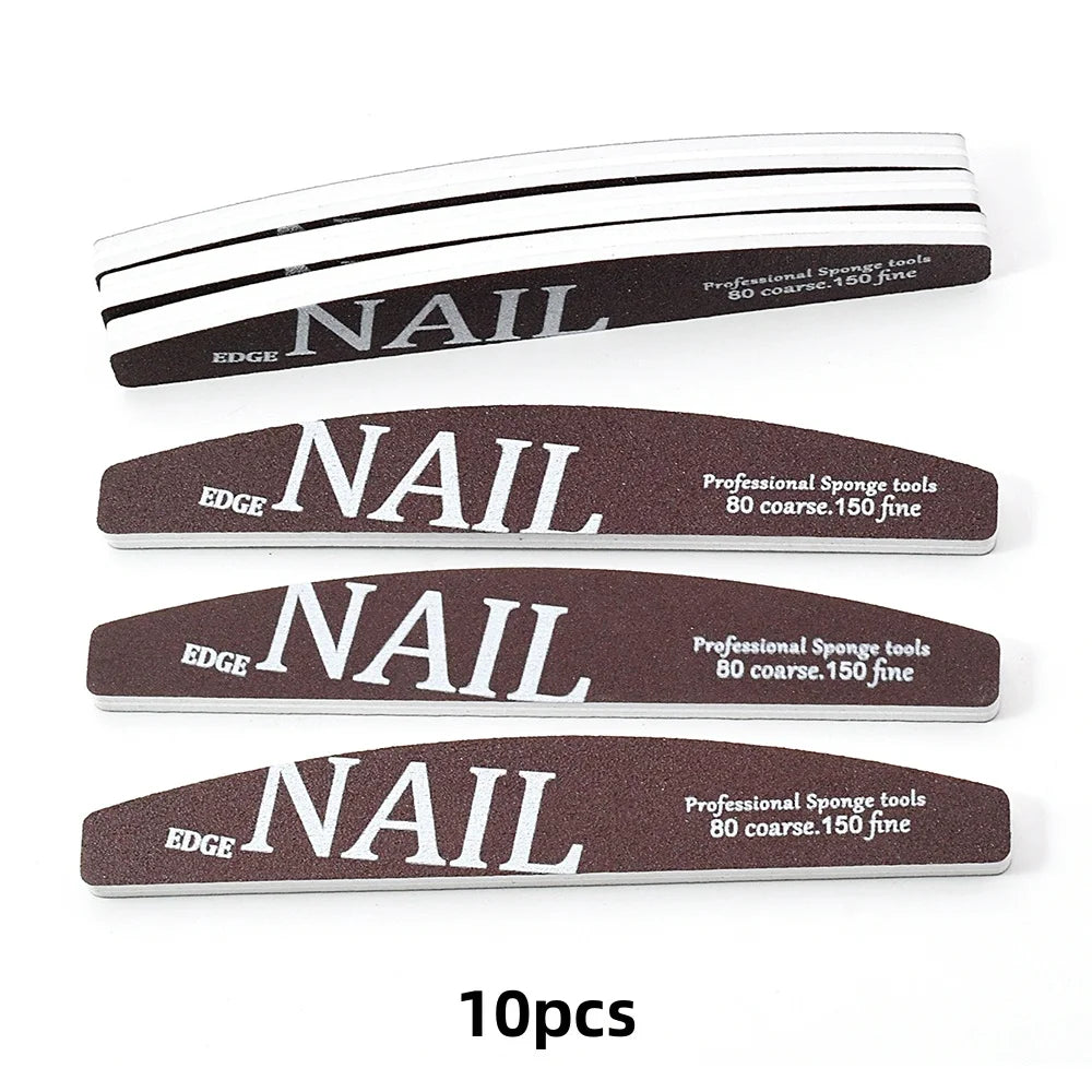 JEARLYU Half-Moon Nail File 80/150 Grit | 2/5/10 Pack Nail File Buffer PRIMED 10pcs Nail FIles