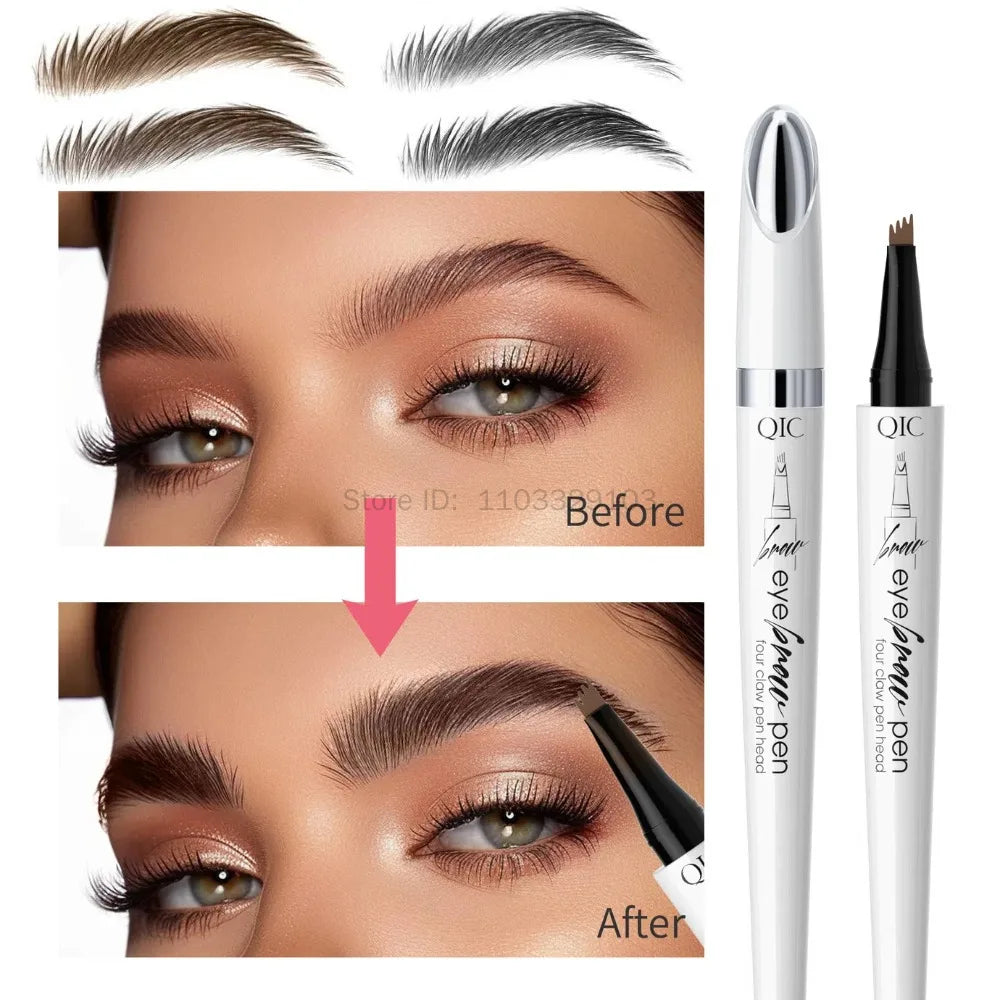 Waterproof 4-Tip Microblade Eyebrow Pen – Smudge-Proof Brow Eyebrow Makeup Pen PRIMED