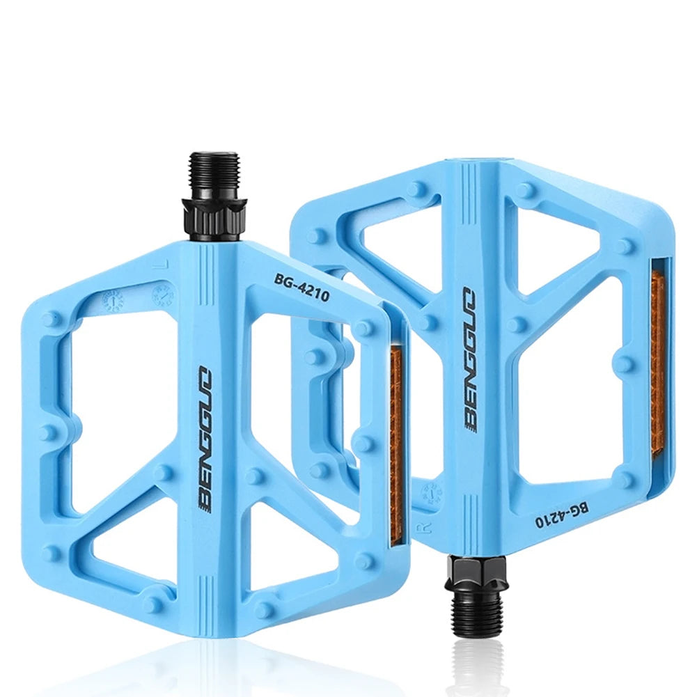 Ultralight Flat Bike Pedals | Double DU Bearing & Reflector Flat Bike Pedals PRIMED Blue