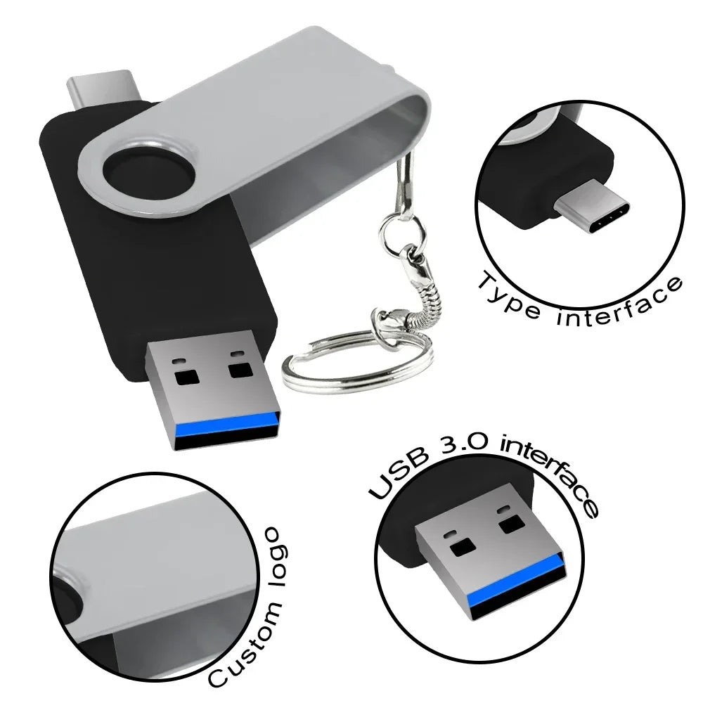 2-in-1 USB 3.0 & Type-C Flash Drive 8GB–128GB Metal Pendrive USB Flash Drive PRIMED