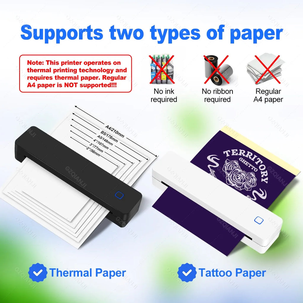 GZQIANJI A4 Bluetooth Thermal Printer – Portable Inkless Thermal Printer PRIMED