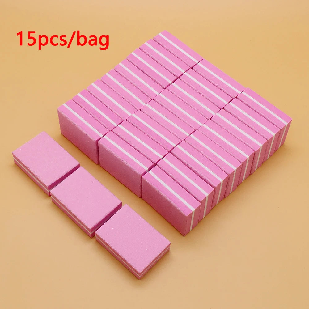 Mini Sponge Nail File Buffer Block 15/30/50pcs 100/180 Grit Nail File Buffer PRIMED 15pcs-Pink