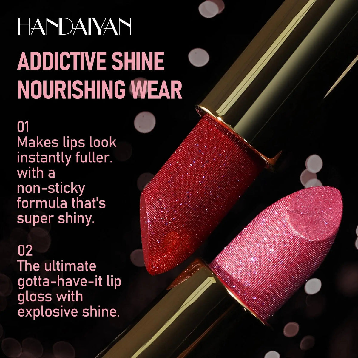 Handaiyan Glitter Diamond Lipstick – 8 Shades Waterproof Glitter Lipstick PRIMED