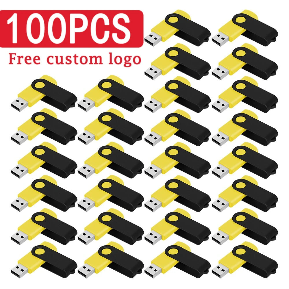 100PCS Custom Logo Metal USB Flash Drives Bulk 128MB–128GB Bulk USB Flash Drive PRIMED 4GB black-yellow