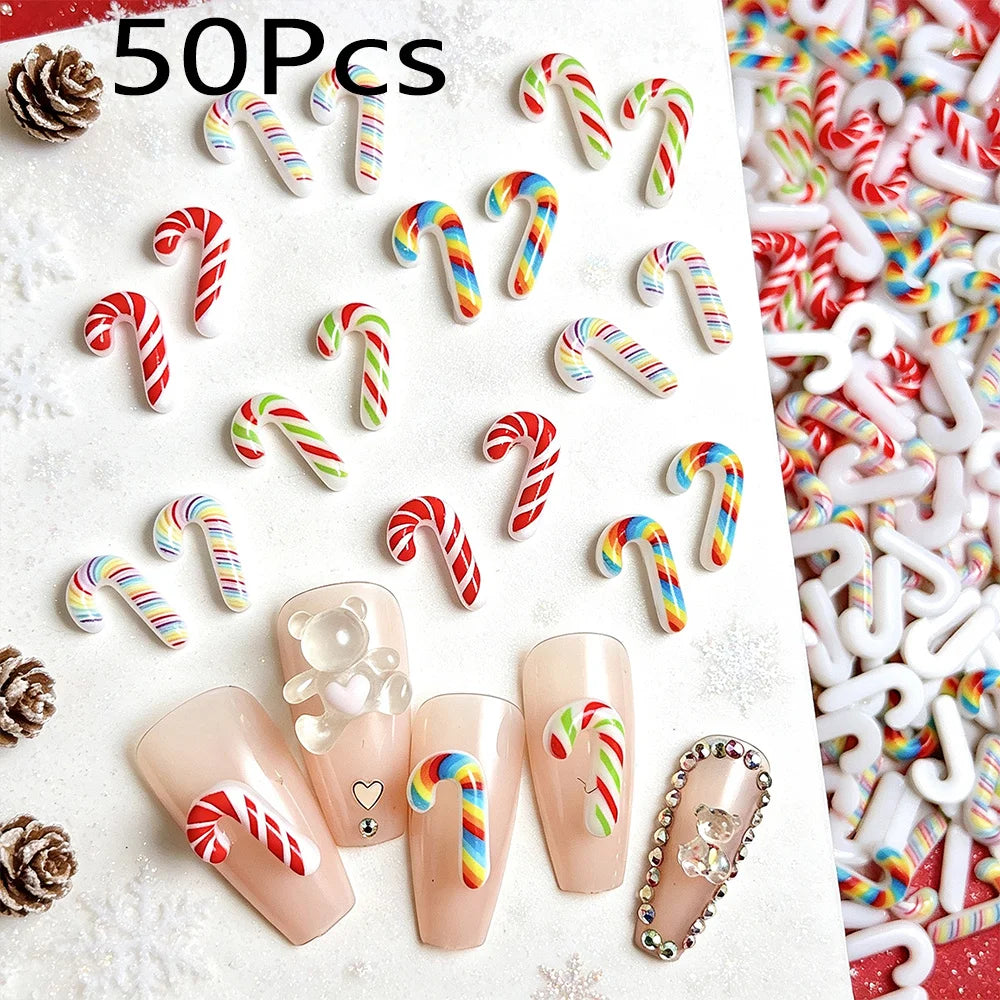 Christmas 3D Candy Cane Nail Charms 50Pcs – Xmas Nail Art Nail Art Charms PRIMED ZCF327-MIX(50pcs)