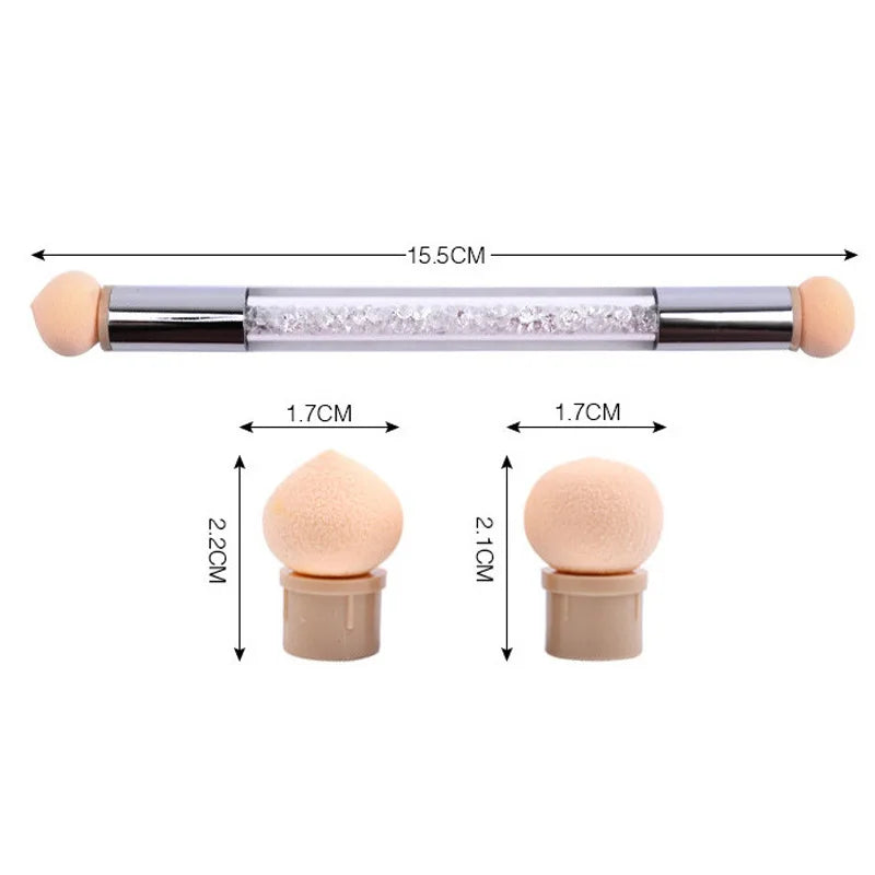 JEARLYU Double-Ended Ombre Nail Sponge Brush + 4 Sponge Heads Nail Art Brush PRIMED