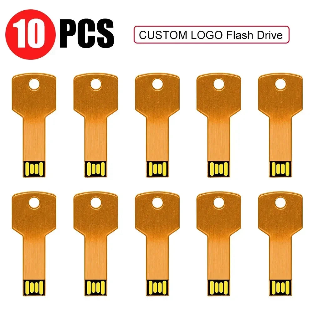 10-Pack Custom Logo Key USB 2.0 Flash Drives – 4GB to 128GB USB Flash Drive PRIMED 256M Orange-10PCS