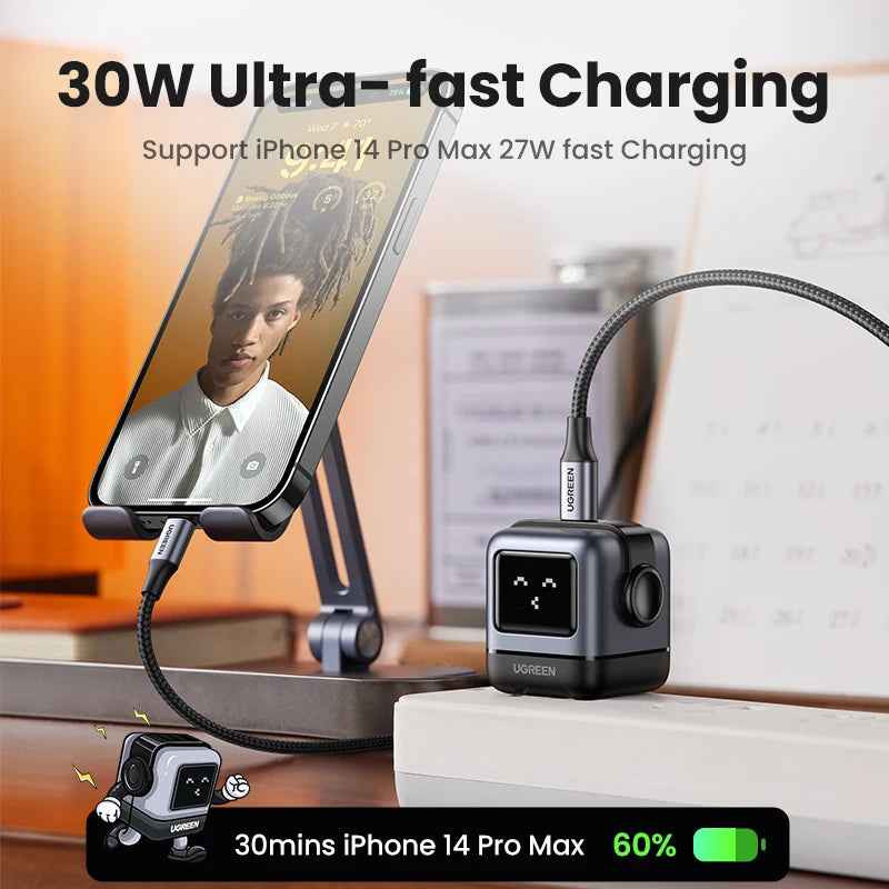 UGREEN 30W GaN USB-C Fast Charger PD3.0 PPS – Robot Design GaN USB-C Charger PRIMED