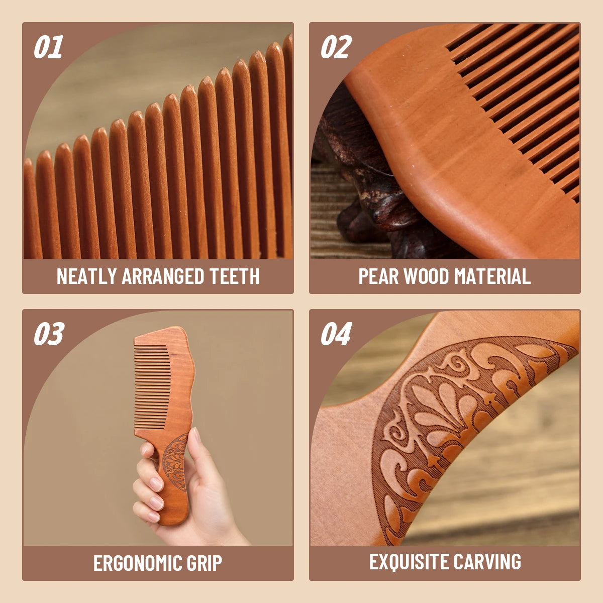Wooden Wide Tooth Comb – Scalp Massage, Anti-Static & Travel