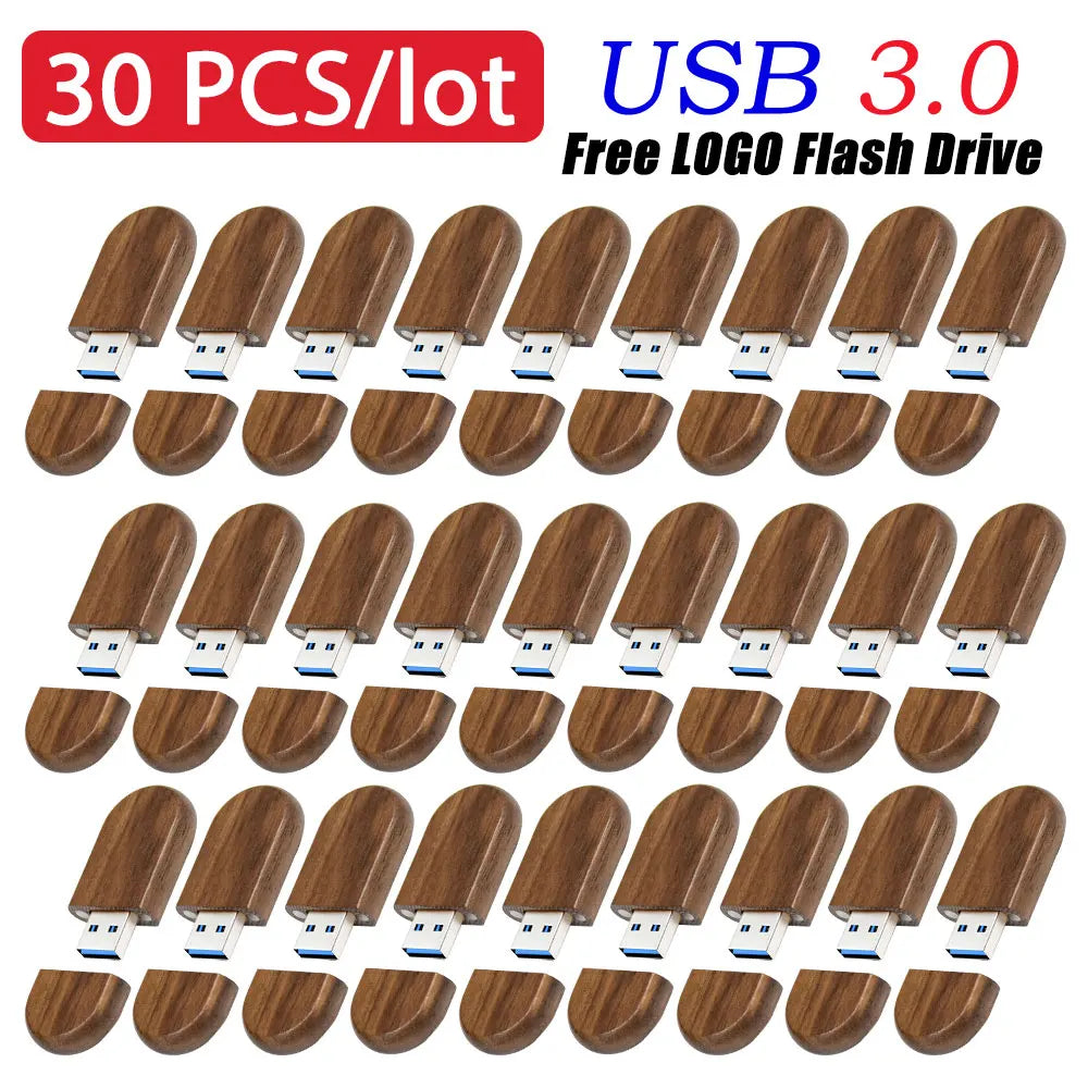 30-Pack Wooden USB 3.0 Flash Drives 16GB 32GB Custom Logo Gift USB Flash Drive PRIMED 64 GB Walnut