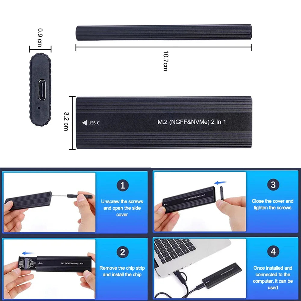 M.2 SSD Enclosure NVMe SATA 10Gbps USB-C 3.1 | M Key B+M Key SSD Drive Enclosure PRIMED