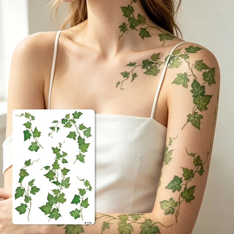 Green Vine Leaf Temporary Tattoo Sticker – Waterproof Body Art Temporary Tattoo Sticker PRIMED W-1734