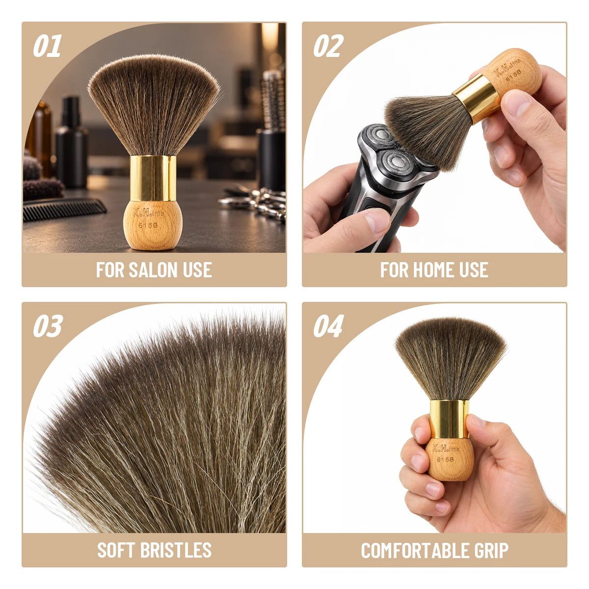 Men's Shaving Brush – Solid Wood Handle & Gold Plated Ring