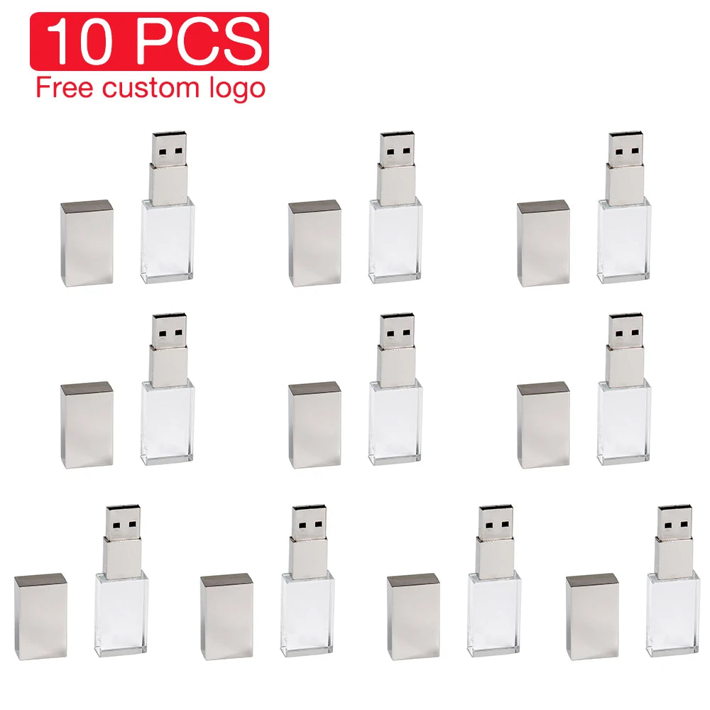 10-Pack Crystal USB Flash Drives | Custom Logo Wedding Gift Crystal USB Flash Drive PRIMED 64 GB Silver no box CN