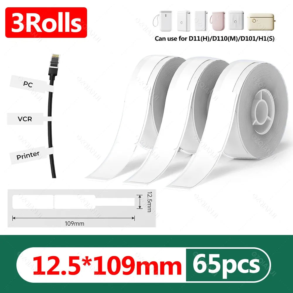 Niimbot Waterproof Label Rolls for D11 D110 D101 H1S Printer Thermal Label Rolls PRIMED 3Rolls Cable12.5x109