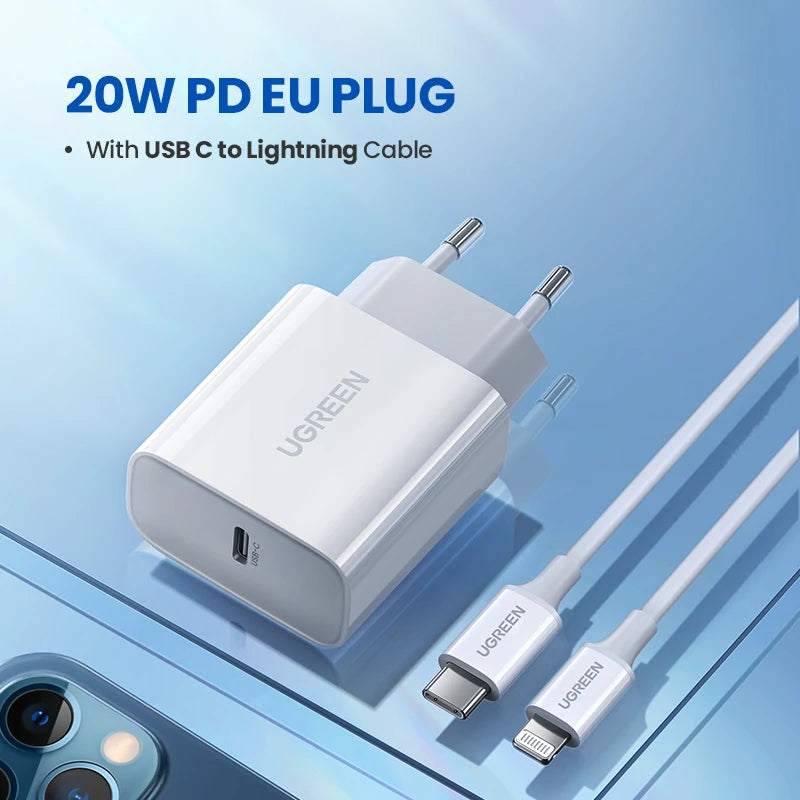 UGREEN 20W USB-C PD Fast Charger QC4.0 3.0 – iPhone & Android USB-C Wall Charger PRIMED EU 20W add C-L Russian Federation