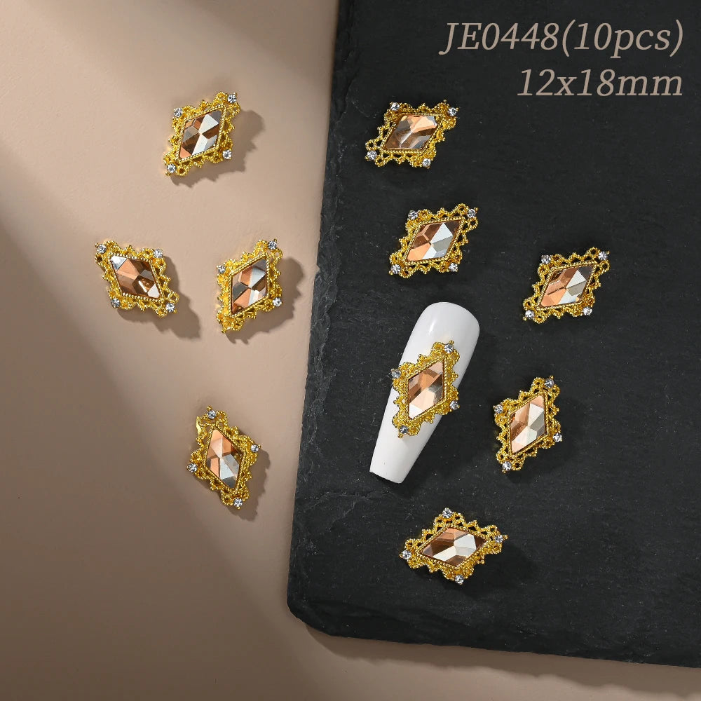 Vintage Hollow Frame Nail Charms Zircon Alloy 10/20Pcs Nail Art Charms PRIMED JE0448(10pcs)