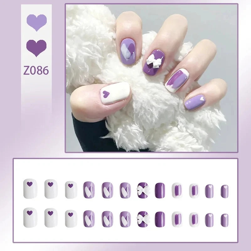 French Press On Nails Set – 24 Short Acrylic Tips with Glue
