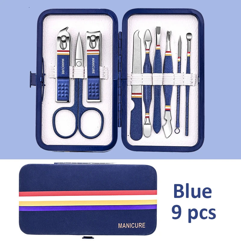 Stainless Steel Manicure Set 9–19 Pcs | Nail Clippers & Bag Manicure Tool Set PRIMED Blue 9 pcs 1