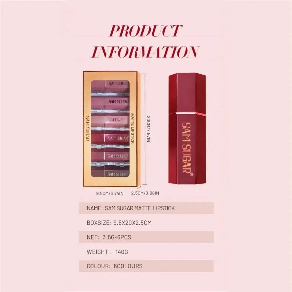 SAM SUGAR 6-Piece Matte & Pearlescent Lipstick Set