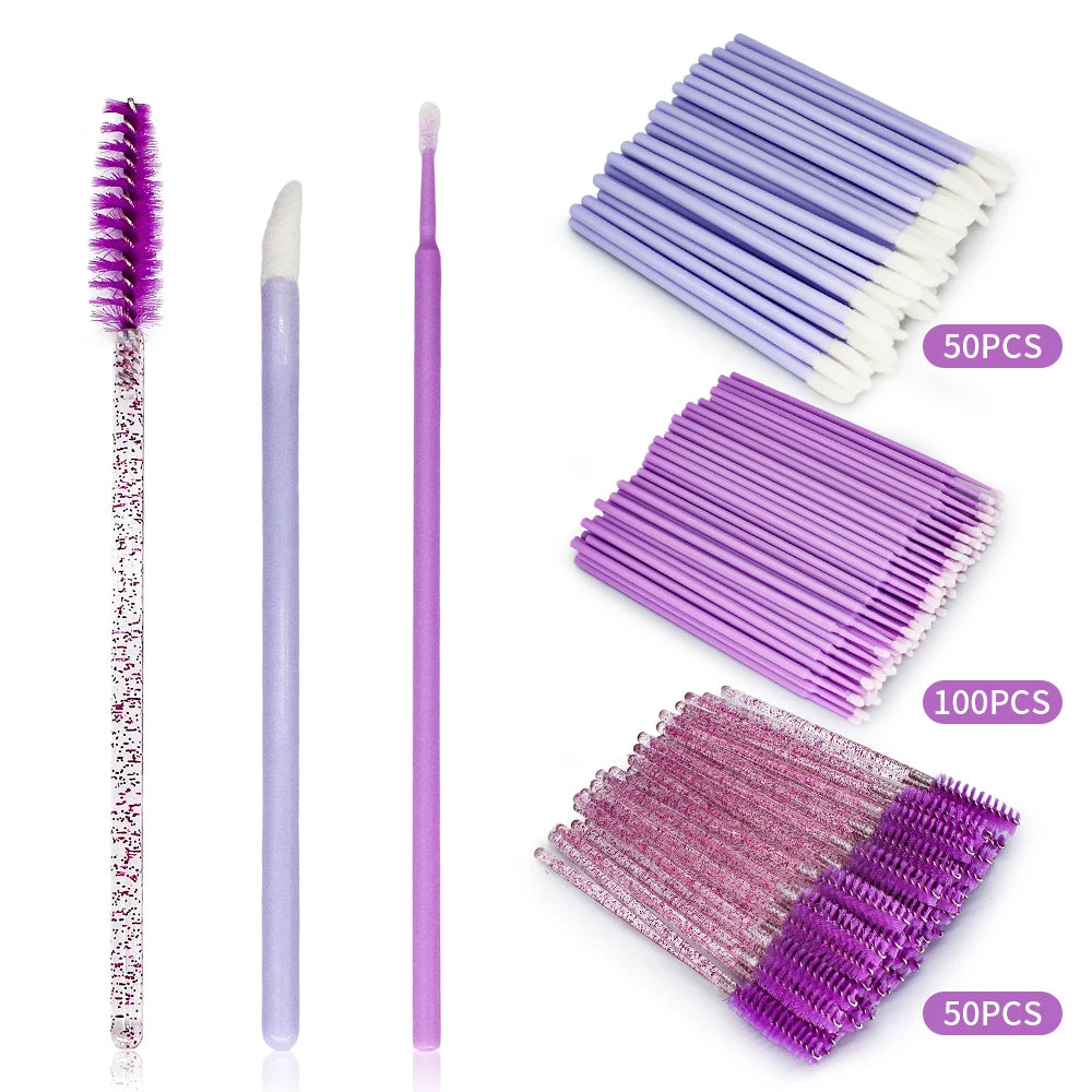 200Pcs Eyelash Extension Microbrush & Lip Brush Kit | Bulk Set Makeup Brush Kit PRIMED purple
