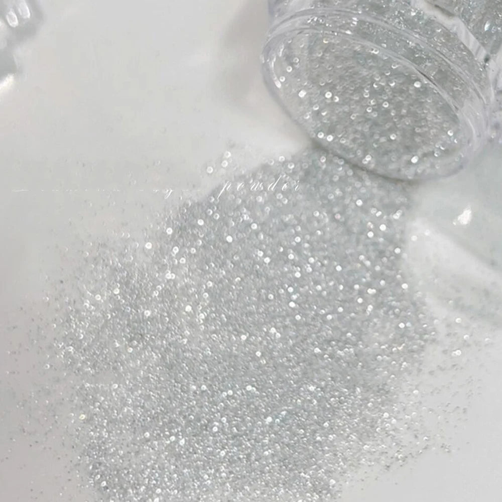 White Sugar Nail Glitter Powder – Iridescent Flakes Pigment 10g