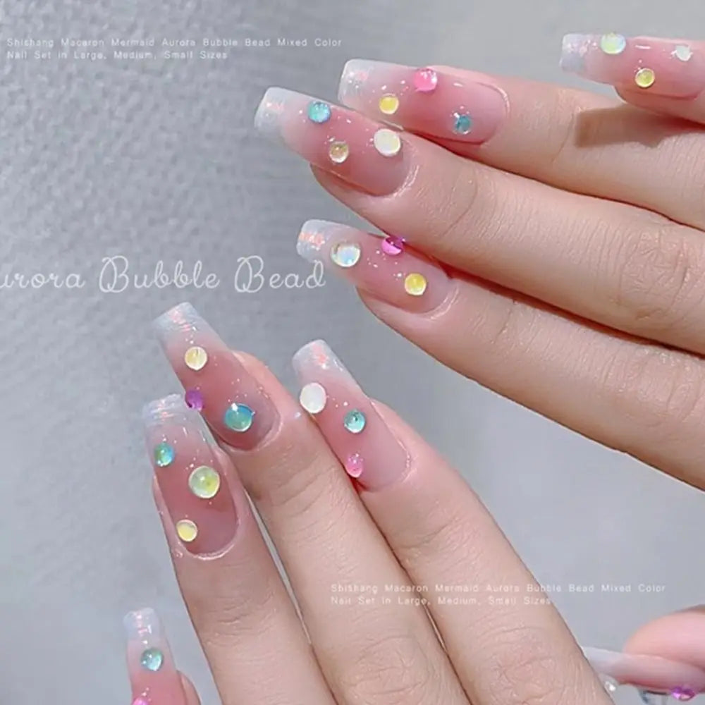 Mermaid Bubble Beads Nail Charms – Aurora Rainbow Glitter Nail Art Charms PRIMED