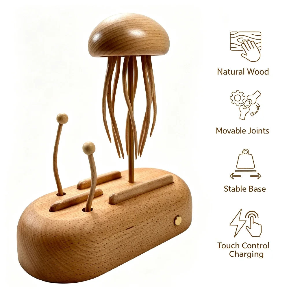 Wooden Jellyfish Automaton Sculpture – Kinetic Desk Decor
