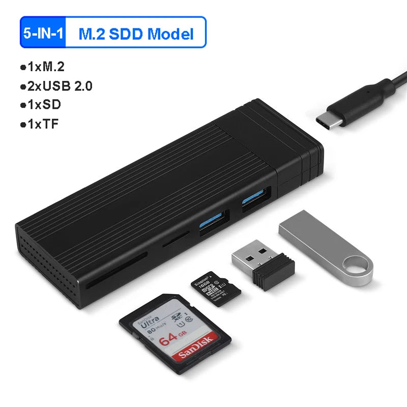 5-in-1 USB-C Hub M.2 NVMe SSD Enclosure SD TF Card Reader SSD Enclosure Hub PRIMED 5 IN 1 SSD HUB Black China Mainland