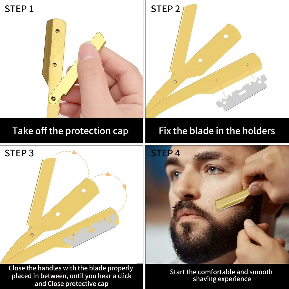 Men's Folding Shavette Razor – Replaceable Blades Barber Tool
